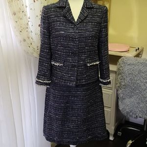Ann Taylor Tweed Navy Blue Jacket and Skirt